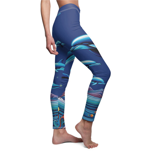 The Dolphins in the Deepest of Blue Leggings